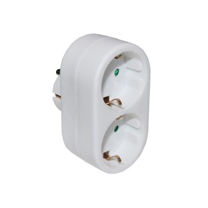 AD Adapter Schuko Male in 2 Schuko Females Sockets White Power strips without cable Onetrade