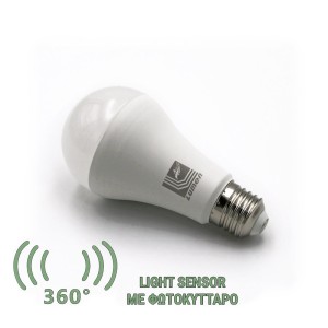 Λάμπα Αχλάδι LED Ε27 12W με Φωτοκύτταρο Μέρας-Νύχτας Λευκό Φωτοκύτταρα και Ανιχνευτές Onetrade