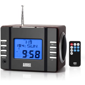 August MB300B - Mini MP3 Musicbox with FM Clock Radio Brown Wireless Speakers Onetrade