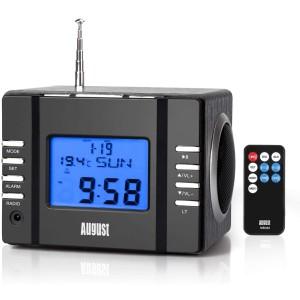 August MB300H - Mini MP3 Musicbox with FM Clock Radio Black Wireless Speakers Onetrade
