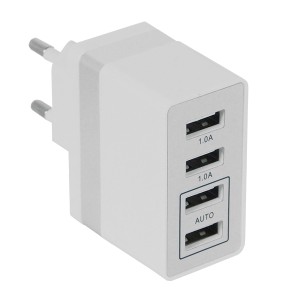 Wall USB Charger 4 Ports 2x Auto 2.1A & 2x1A White Power Supplies Onetrade