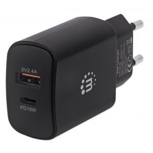 Manhattan IPW-USB-AC-BK IPW - Wall USB Charger 27w Black Power Supplies Onetrade