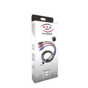 RP-Καλώδιο USB 6 σε 1 (A&C σε Micro, C, Lightning) 1,5m Μαύρο-Κόκκινο-Μπλε  Smartphone αξεσουάρ Onetrade
