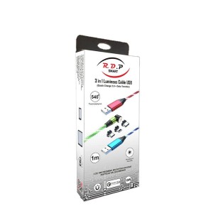 RP  - Μαγνητικό Καλώδιο USB Φωτιζόμενο 3 σε 1 ( Α σε C, Macro, Lighting) 1m Κόκκινο  Smartphone αξεσουάρ Onetrade