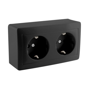 Stinel-Karin Διπλή Πρίζα Σούκο Ασφαλείας Εξωτερική IP20 Μαύρη Διακόπτες Καλωδίων Onetrade