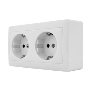 Stinel-Karin Διπλή Πρίζα Σούκο Ασφαλείας Εξωτερική IP20 Λευκή Διακόπτες Καλωδίων Onetrade