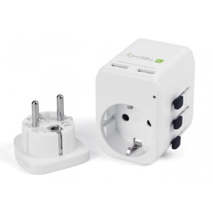 Techly I-TRAVEL-06TYWH - Universal Travel Adapter με 2xUSB 2,4A Adaptors Onetrade