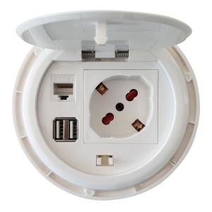 Techly IUPS-PCP-81U2URJ - Desktop Πρίζα με 2xUSB και RJ45 με καπάκι Διακόπτες Καλωδίων Onetrade